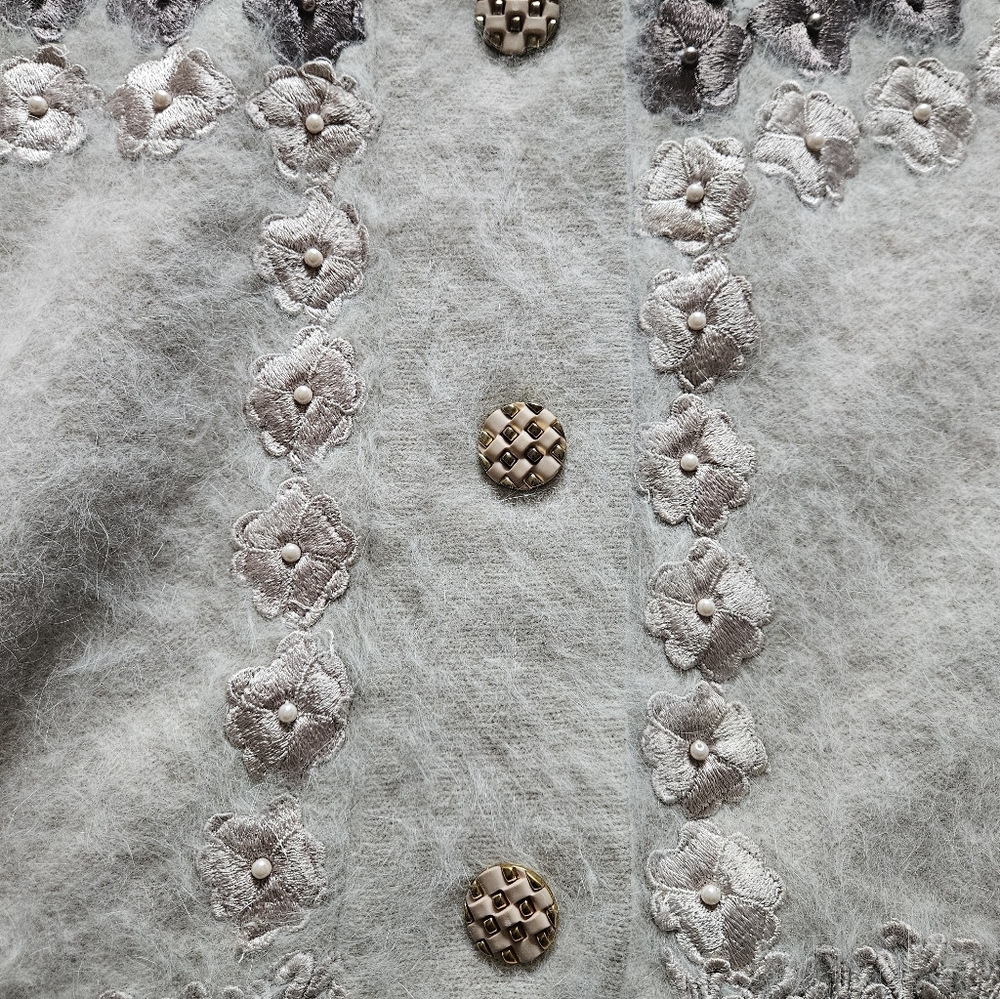 Vintage Angora Lined Embroidered Cardigan Large/xl - Picture 2 of 8